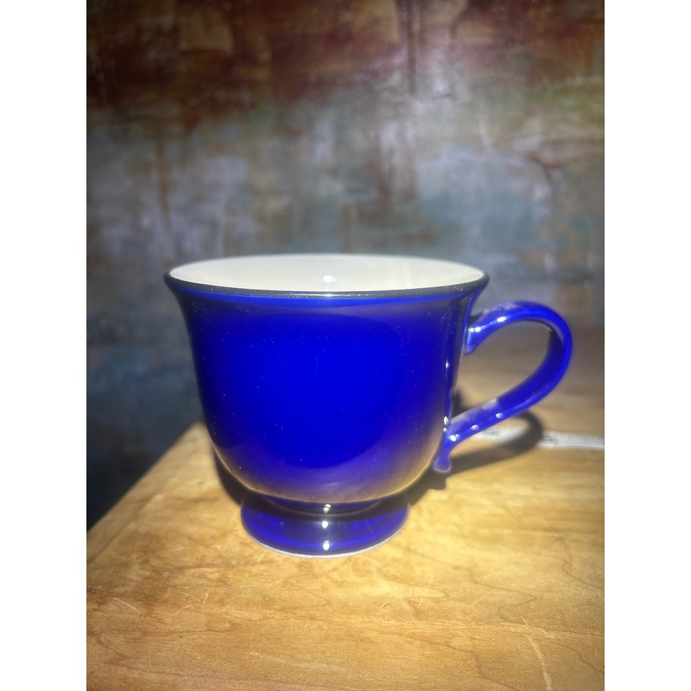 Gibson Cobalt Blue Stoneware Footed Coffee Mug White Interior Glossy Finish